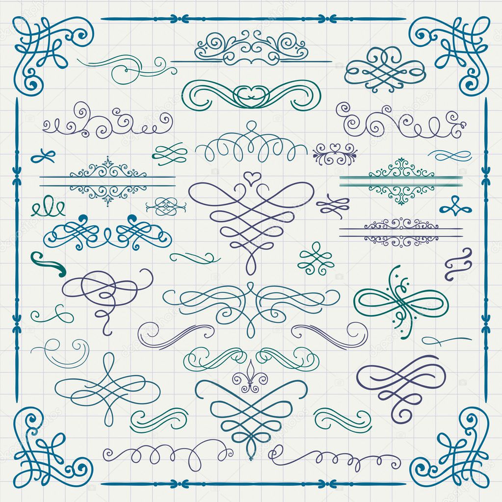 Vector Colorful Vintage Hand Drawn Swirls Collection