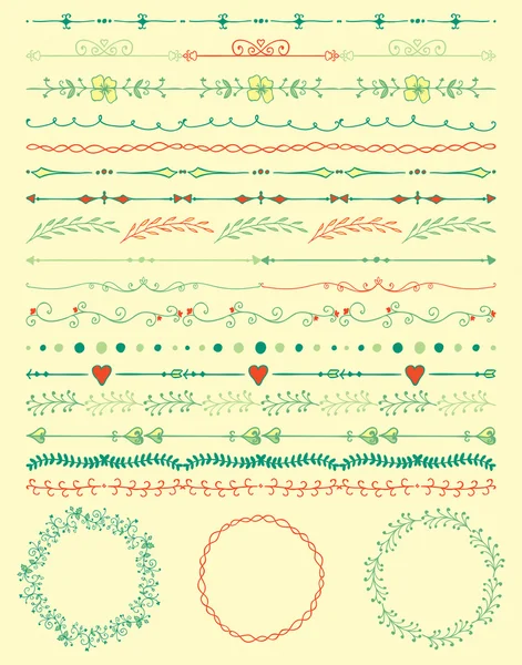 Hand geschetst kleurrijke naadloze randen, Frames, Dividers — Stockvector