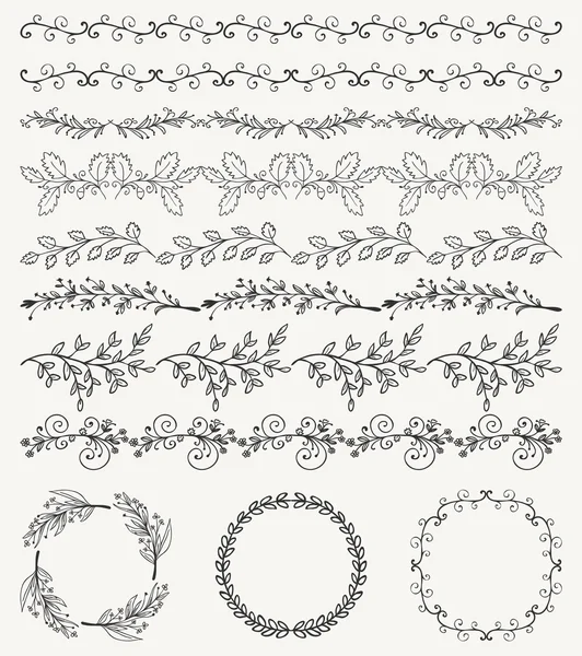 Hand geschetst naadloze randen, Frames, Dividers, Swirls — Stockvector