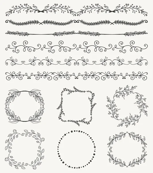 Handskizzierte nahtlose Ränder, Rahmen, Trennwände, Wirbel — Stockvektor