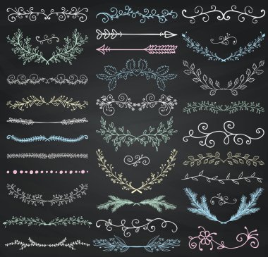 Vektör tebeşir çizim çiçek bölücüler, oklar, Swirls