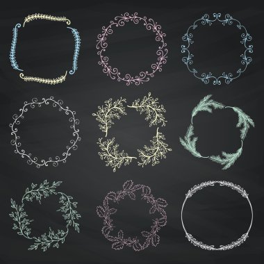 Vektör tebeşir çizim çiçek sınırları, çerçeve ayarla