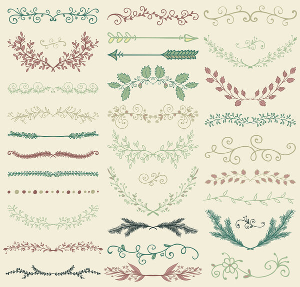 Разделители векторных цветов для рук, ветви, завихрения
