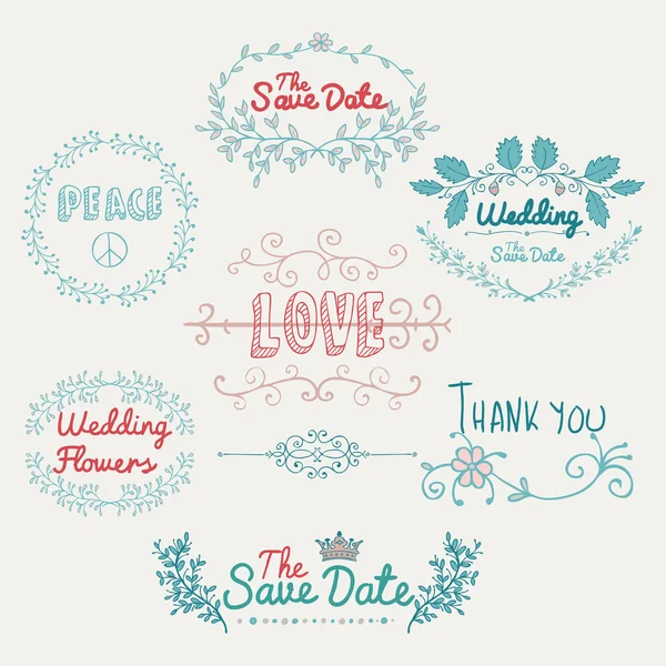 Sketched Romantic Colorful Vector Design Elements. — Stock Vector