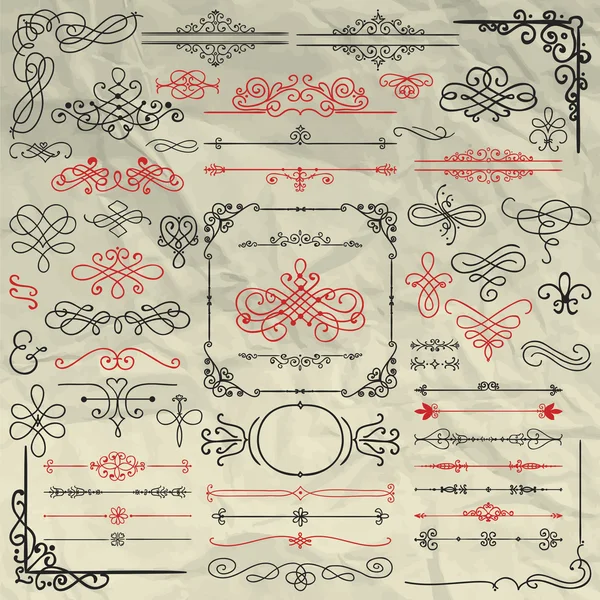 Sketched Decorative Design Elements on Crumpled Paper — Stock vektor