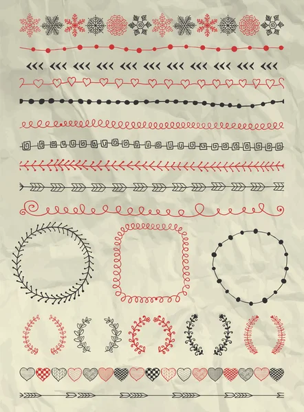 Fronteras sin costura dibujadas a mano vectoriales en papel arrugado — Archivo Imágenes Vectoriales