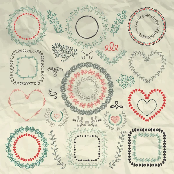 Vector Hand Sketched Floral Frames, Borders, Wreaths — 스톡 벡터