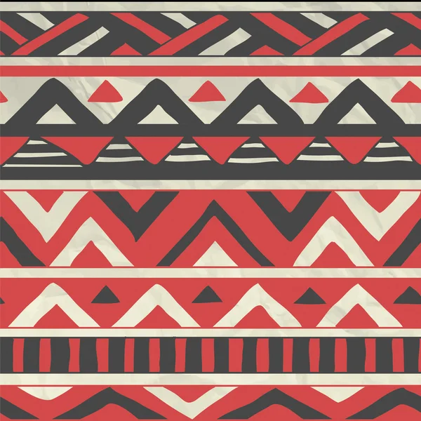 Vector Aztec Tribal Seamless Pattern on Crumpled Paper — Stok Vektör