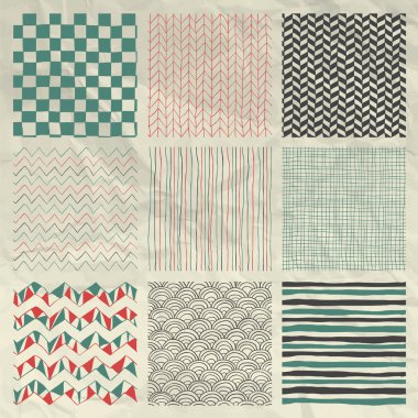 Pen Drawing Seamless Patterns on Crumpled Paper Texture