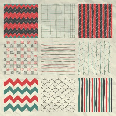 Pen Drawing Seamless Patterns on Crumpled Paper Texture