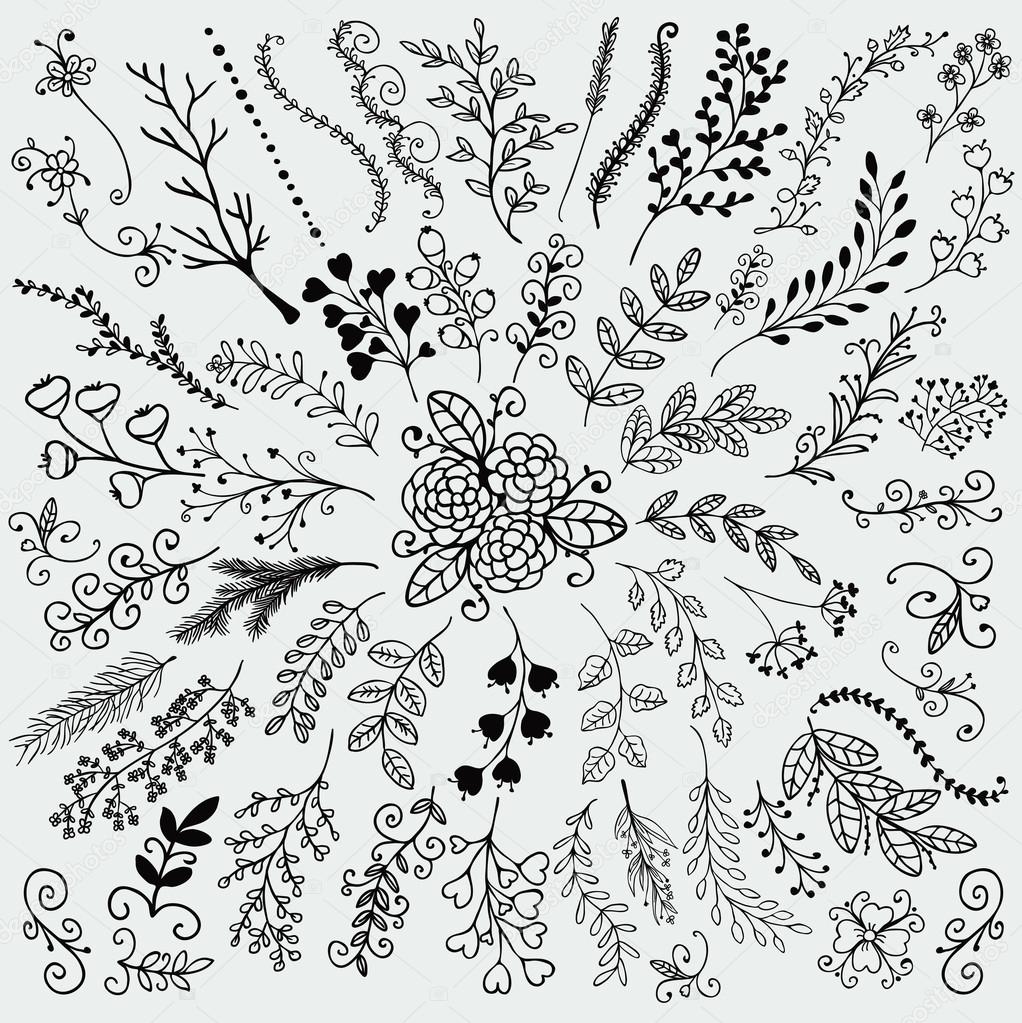 Download Vector Hand Sketched Rustic Floral Doodle Branches — Stock Vector © OliaFedorovsky #77958244