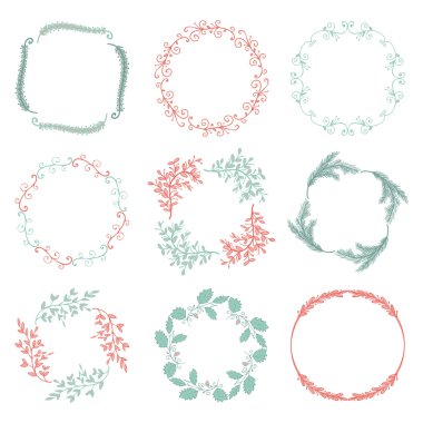 Vector Colorful Hand Sketched Floral Frames, Borders clipart