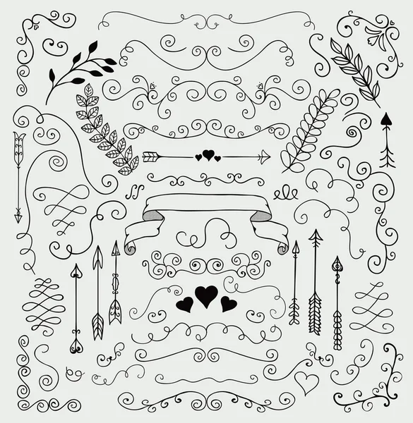 Vector Hand Sketched Rustic Floral Design Elements — Stock Vector