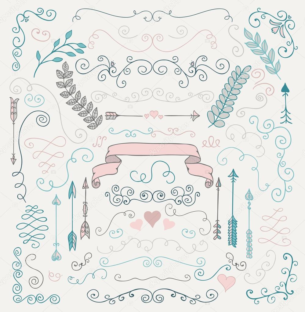 Vector Hand Sketched Rustic Floral Design Elements