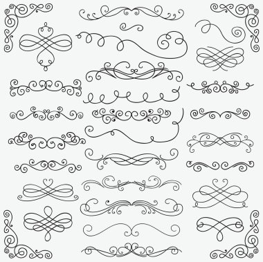 Vektör siyah Doodle elle çizilmiş Swirls toplama