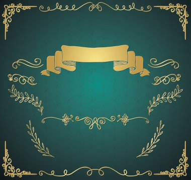 Vektör Vintage kartı altın el ile öğeleri kabataslak