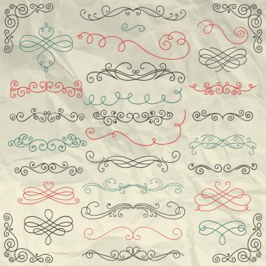 Buruşuk kağıt üzerinde vintage elle çizilmiş Swirls koleksiyon