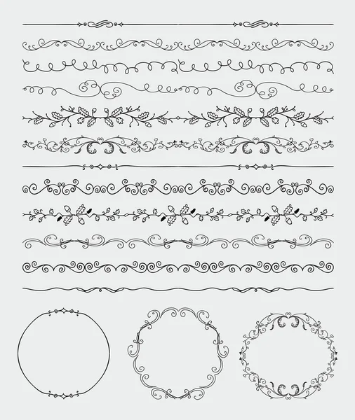 Fronteras sin costura dibujadas a mano, marcos, divisores, remolinos — Vector de stock