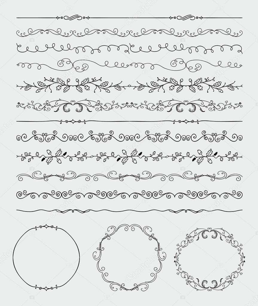 Hand Sketched Seamless Borders, Frames, Dividers, Swirls