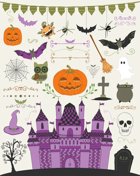 Vector colorido mano dibujado Doodle iconos de Halloween — Archivo Imágenes Vectoriales