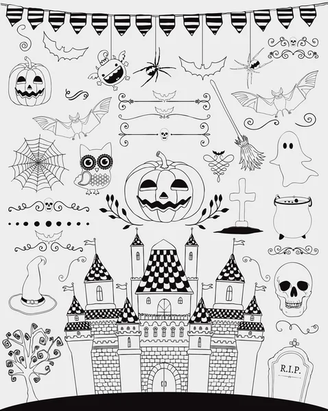 Vector negro mano dibujado Doodle iconos de Halloween — Archivo Imágenes Vectoriales