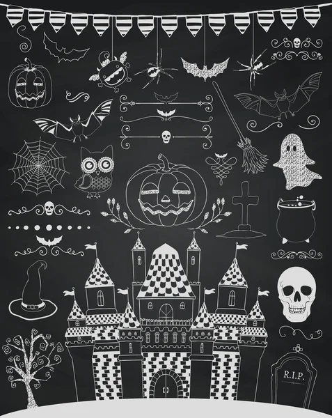 Vector tiza dibujo mano bosquejado Doodle Halloween iconos — Archivo Imágenes Vectoriales