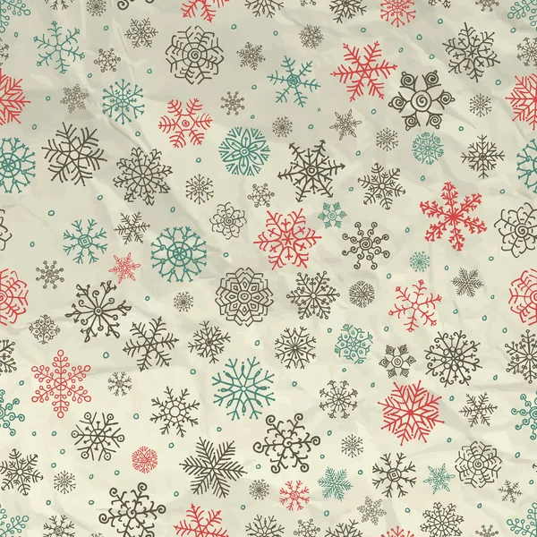 Зимние снежинки бесшовный фон на скомканной бумаги — стоковый вектор