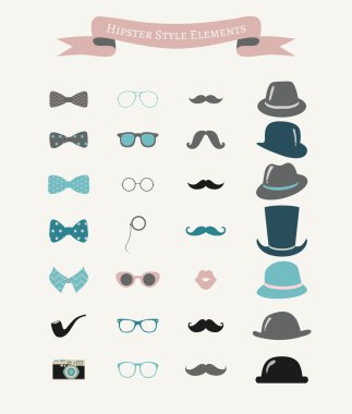 Vector Colorful Fashion Hipster Retro Vintage Icon Set clipart