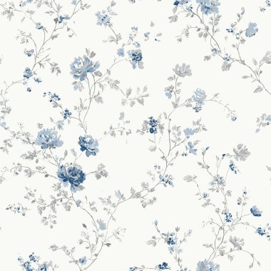 Mavi Toile Çiçeksiz Desen 01 Kumaş ve Web için Klasik Botanik Tasarımı. İnce el çizimi çiçekler ve ince botanik dallar içeren narin mavi bir toile desenli. Kumaş ve tekstil baskıları için mükemmel.