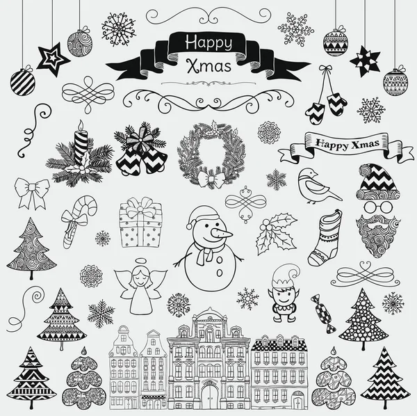 Joukko käsin piirretty taiteellinen joulu Doodle kuvakkeet . — vektorikuva