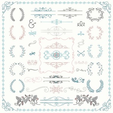 Renkli elle çizilmiş dekoratif Doodle tasarım öğeleri