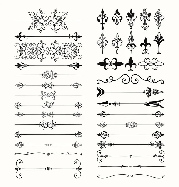 Diviseurs, flèches, tourbillons dessinés à la main noir vectoriel — Image vectorielle