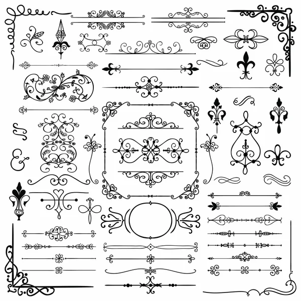 Elementi decorativi Doodle Design disegnati a mano nera — Vettoriale Stock