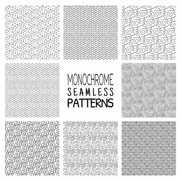 Abstract Monochrome Seamless Background Patterns — Stock Vector