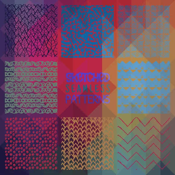 Abstract Seamless Patterns on Triangular Background — Stock Vector
