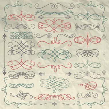 Buruşuk kağıt üzerinde vintage elle çizilmiş Swirls koleksiyon