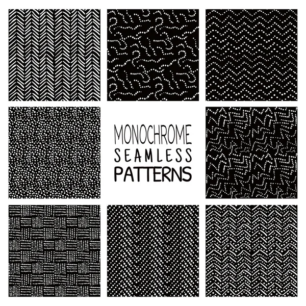 Abstract Monochrome Seamless Background Patterns — Stock Vector