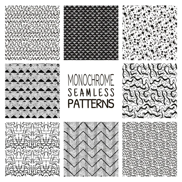 Abstract Monochrome Seamless Background Patterns — Stock Vector
