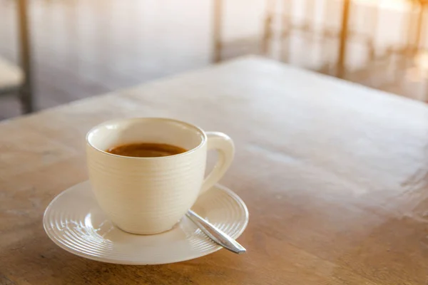 Kávová Brzdová Souprava Šálky Kávového Espressa Lžícemi Stole — Stock fotografie