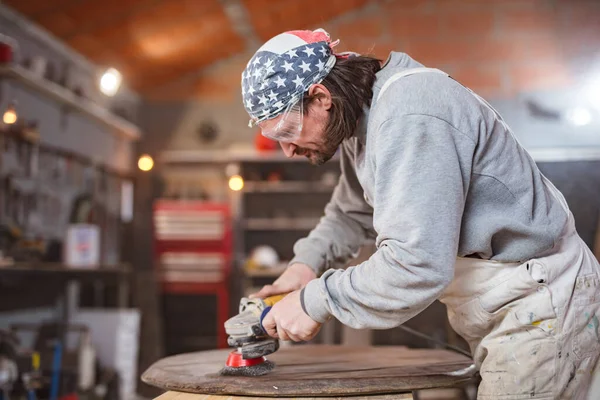 Male Carpenter Working Retro Vintage Workshop — Stock Photo, Image