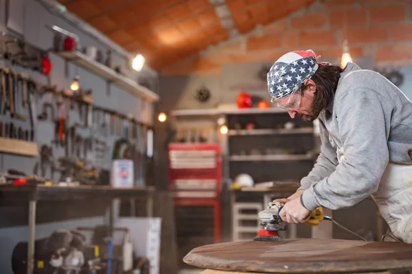 Carpintero Masculino Trabajando Taller Retro Vintage — Foto de Stock