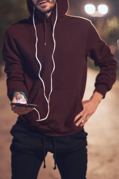 Atletisk Sportig Man Utbildning Hoodie Tröja Urban Stadspark — Stockfoto