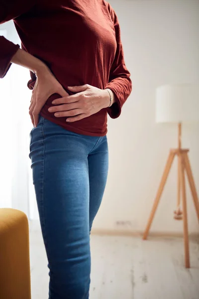 Woman Strong Hip Pain Home — Stock Photo, Image