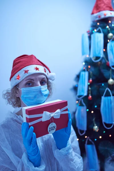 Celebrando Navidad Año Nuevo Cuarentena Durante Pandemia Covid Coronavirus —  Fotos de Stock