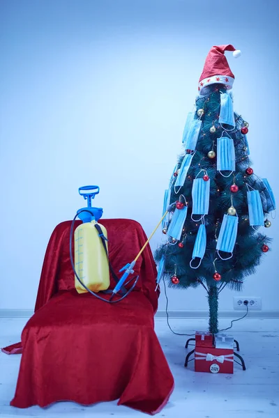 Esperando Navidad Año Nuevo Cuarentena Durante Pandemia Covid Coronavirus Pulverizador —  Fotos de Stock