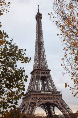 Sonbahar yapraklı Eyfel Kulesi, Paris, Fransa.