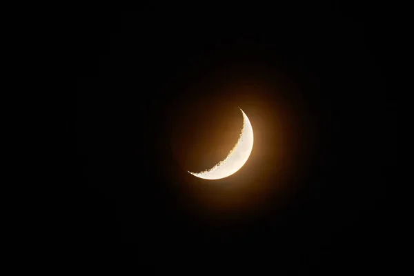 Lua Jovem Fotografada Através Telescópio Focal Longo — Fotografia de Stock