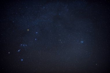 Samanyolu yıldızları ve yıldızlı gökyüzü uzak bir banliyöden uzun süre fotoğraflandı..