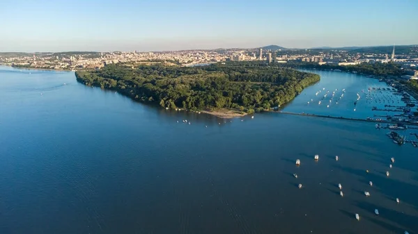 Вид Белград Беспилотника Дунай Сербия — стоковое фото