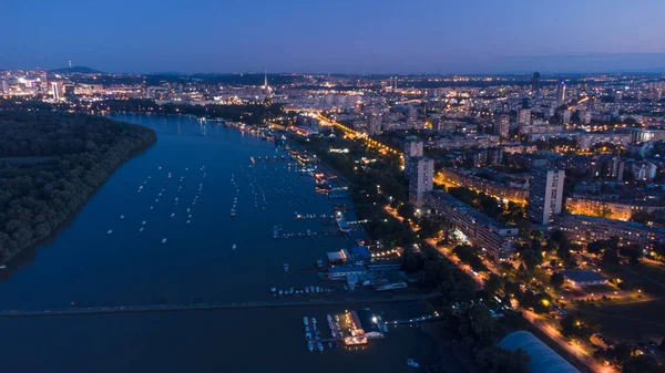 Drone Vue Nuit Belgrade Ville Serbie — Photo